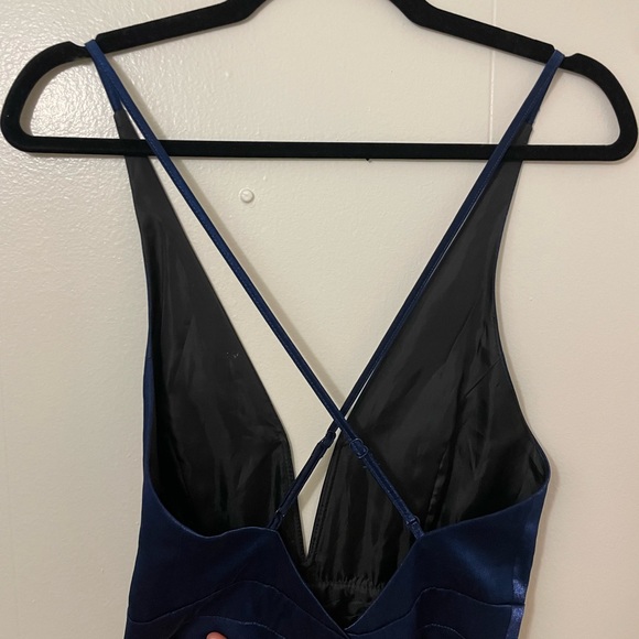 Lulus Blue Silky Crossback Deep V Dress, Size M - Picture 4 of 4